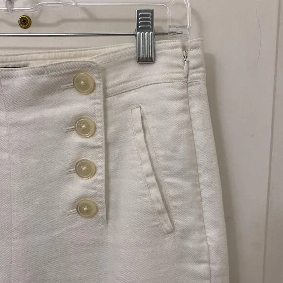 J. Crew Sailor Style White High Waisted Cropped Wide Leg Linen Blend Pants Sz. 6 - Picture 4 of 9